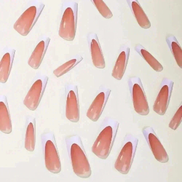 Women's Girls White French Tip Long Nude Nails 24 pcs - Picture 4 of 6